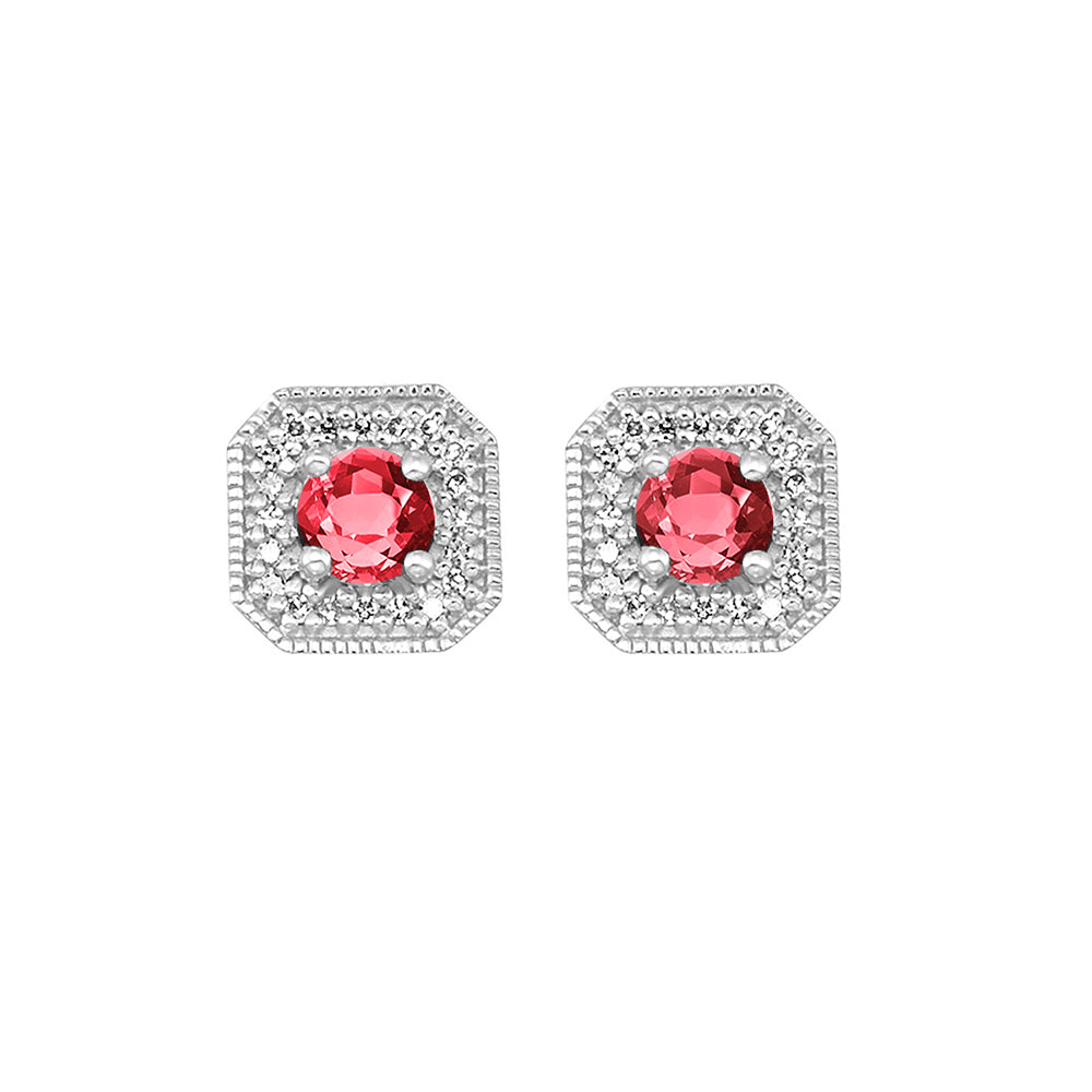 10Kt White Gold Diamond 1/10Ctw & Created Ruby 3/4Ctw Earring
