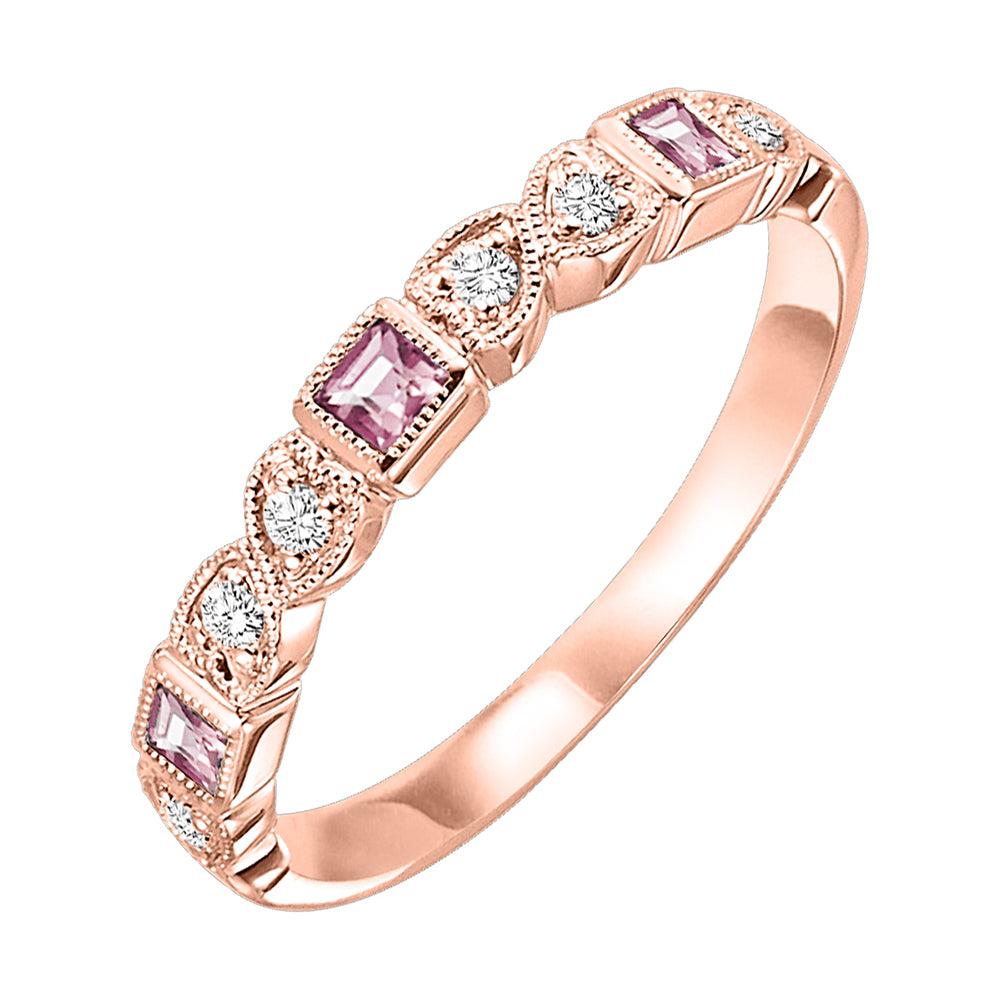 10Kt Rose Gold Diamond 1/12Ctw & Pink Tourmaline 1/7Ctw Ring