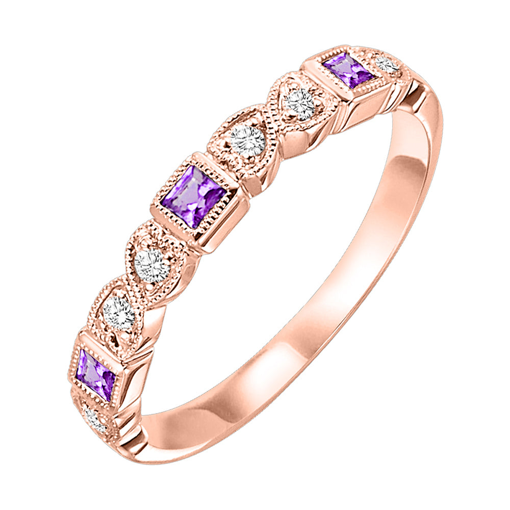 10Kt Rose Gold Diamond 1/12Ctw & Syn Alexandrite 1/7Ctw Ring