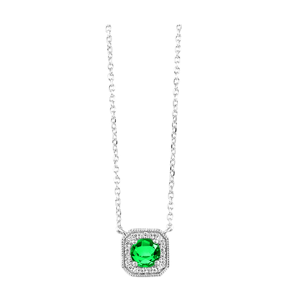 10Kt White Gold Diamond 1/15Ctw & Created-Emerald 3/8Ctw Pendant