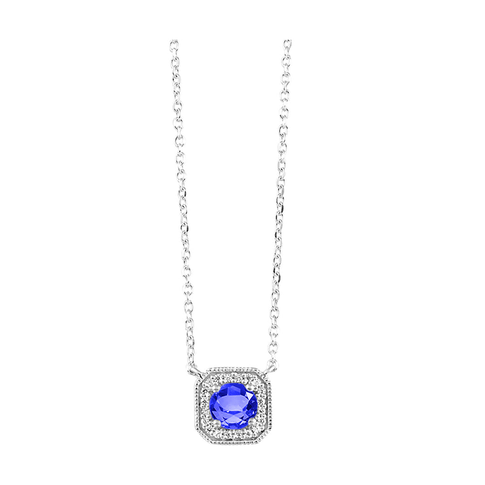 10Kt White Gold Diamond 1/15Ctw & Created Sapphire 1/2Ctw Pendant