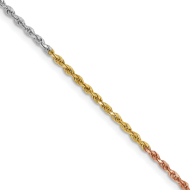 14k Tri-color 1.5mm Diamond-cut Rope Chain