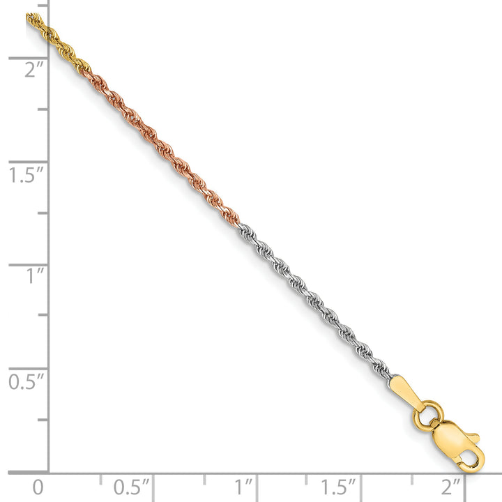 14k Tri-color 1.5mm Diamond-cut Rope Chain Anklet