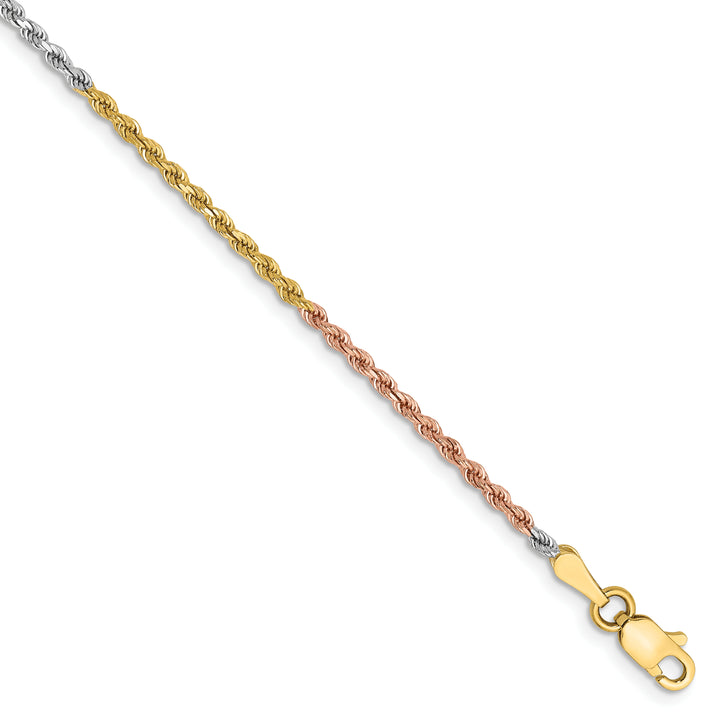 14k Tri-color 1.75mm Diamond-cut Rope Chain Anklet