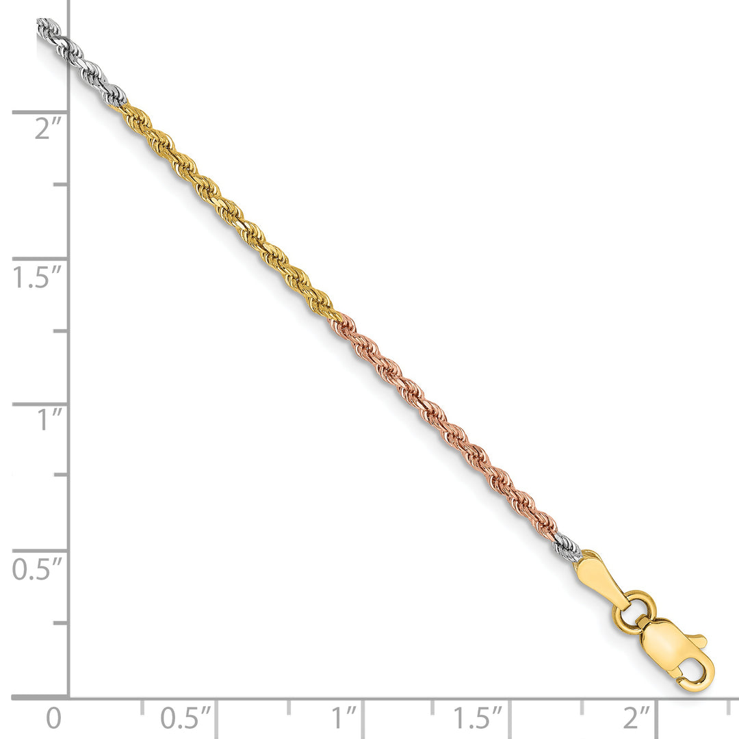 14k Tri-color 1.75mm Diamond-cut Rope Chain Anklet