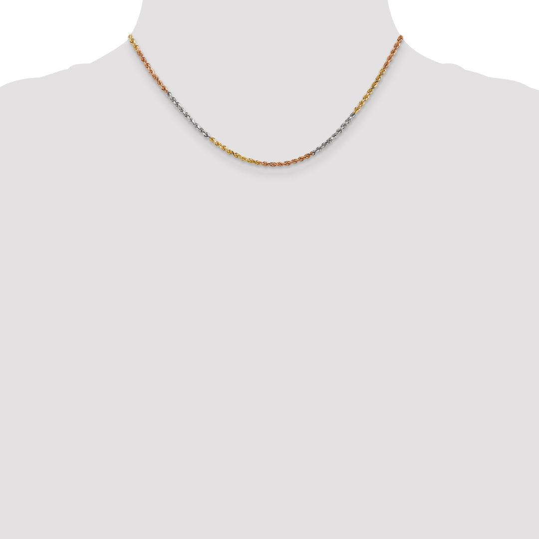 14k Tri-color 2.5mm Diamond-cut Rope Chain