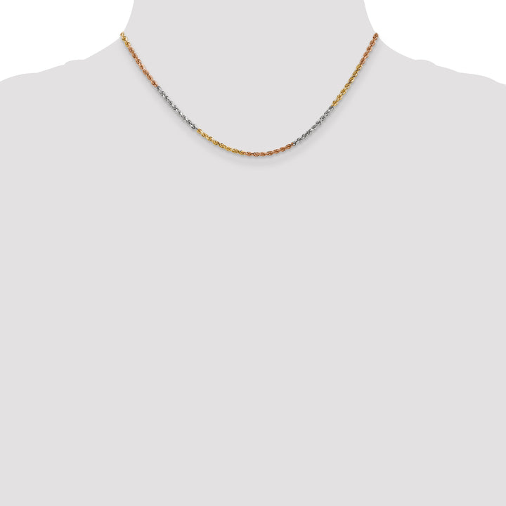14k Tri-color 2.5mm Diamond-cut Rope Chain