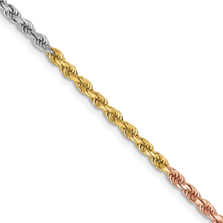 14k Tri-color 2.5mm Diamond-cut Rope Chain
