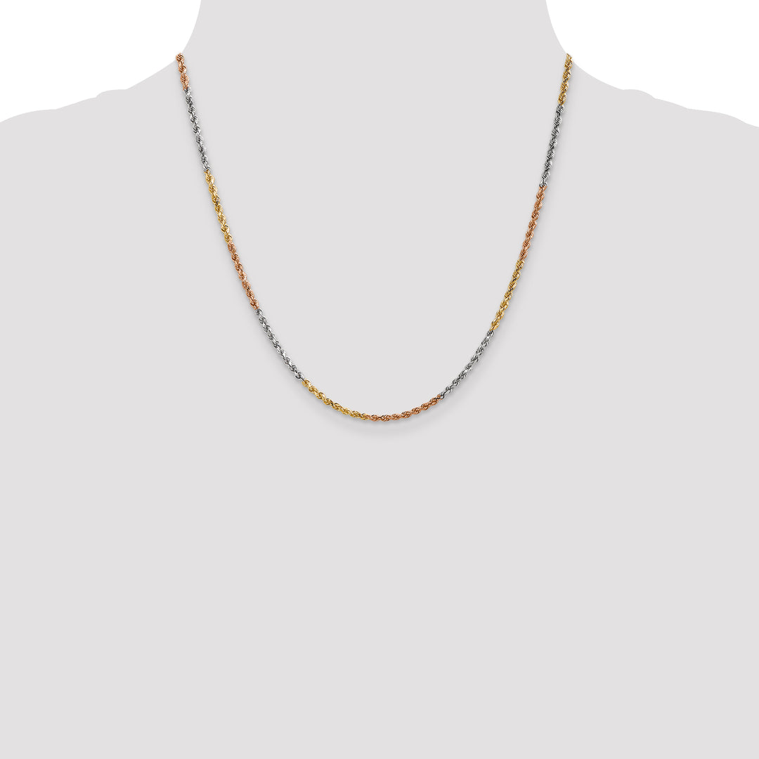 14k Tri-color 2.5mm Diamond-cut Rope Chain