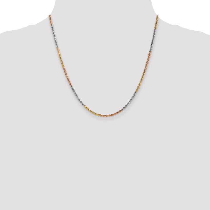 14k Tri-color 2.5mm Diamond-cut Rope Chain