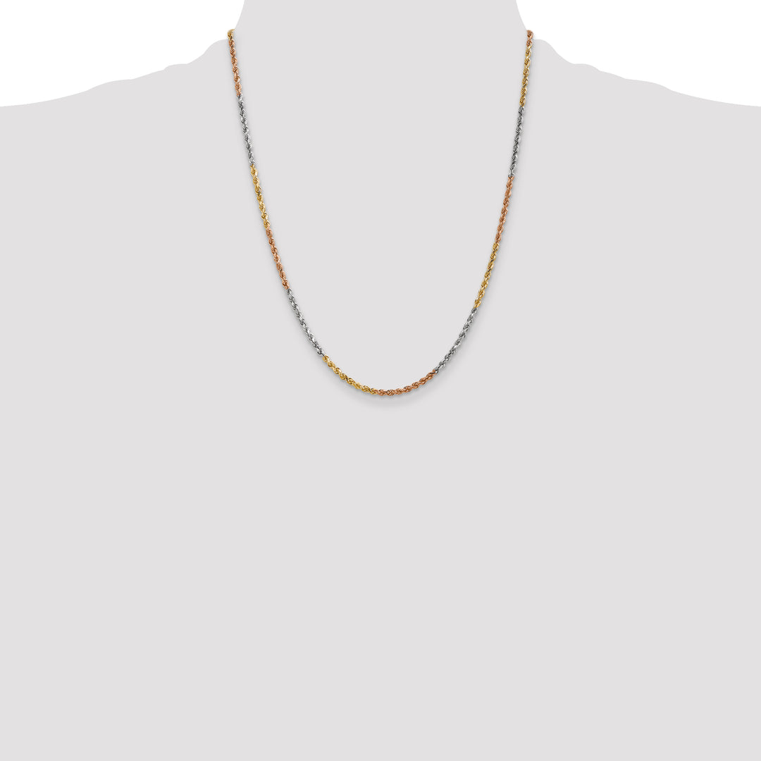 14k Tri-color 2.5mm Diamond-cut Rope Chain