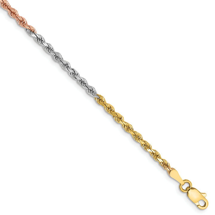 14k Tri-color 2.5mm Diamond-cut Rope Chain