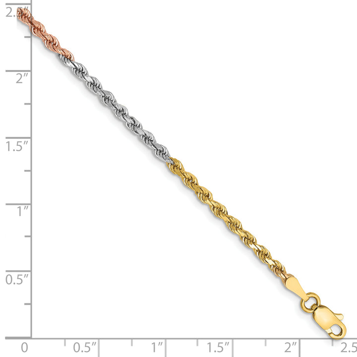 14k Tri-color 2.5mm Diamond-cut Rope Chain