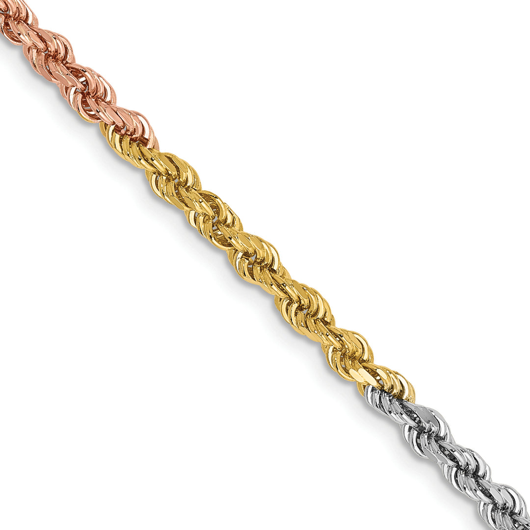 14k Tri-color 2.75mm Diamond-cut Rope Chain