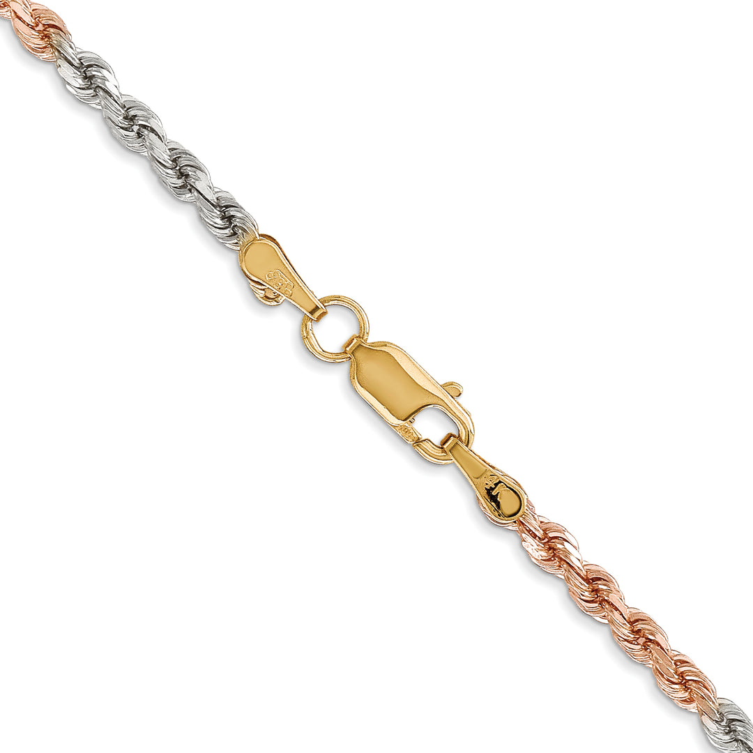 14k Tri-color 2.75mm Diamond-cut Rope Chain