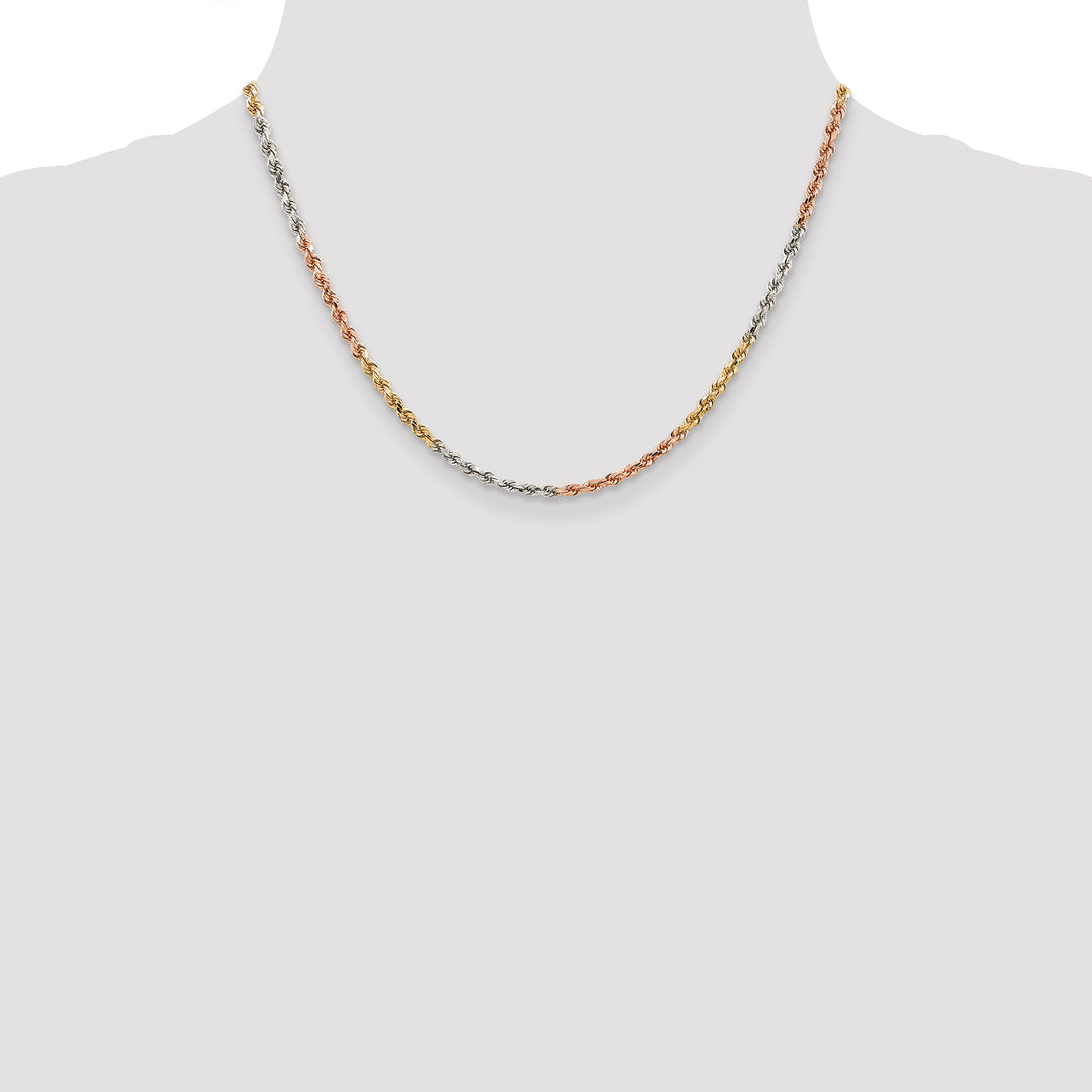14k Tri-color 2.75mm Diamond-cut Rope Chain