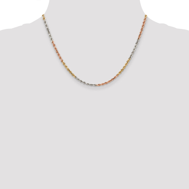 14k Tri-color 2.75mm Diamond-cut Rope Chain