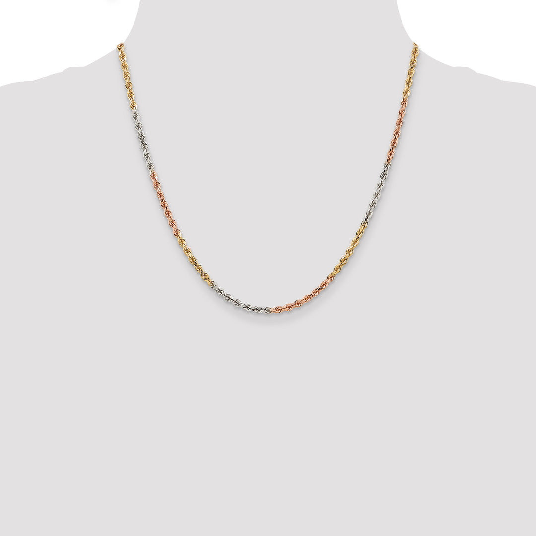 14k Tri-color 2.75mm Diamond-cut Rope Chain