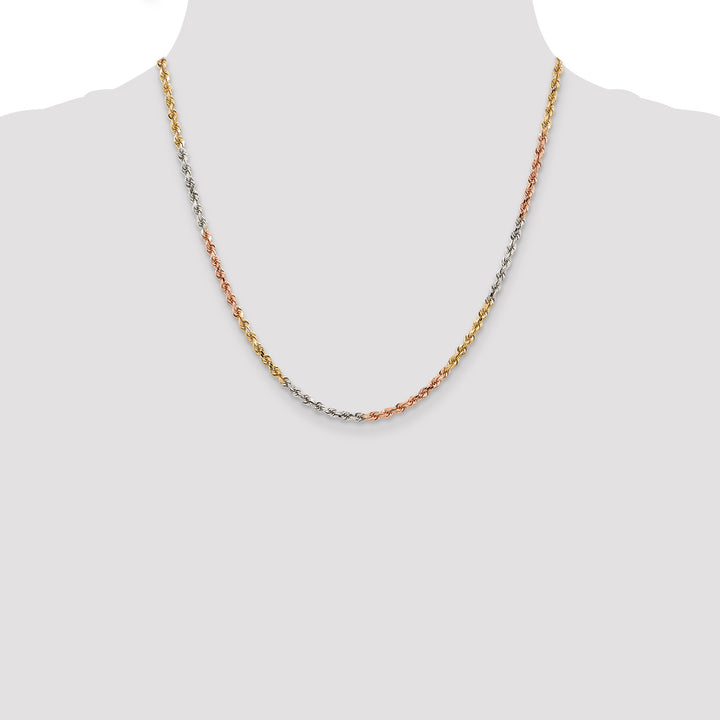 14k Tri-color 2.75mm Diamond-cut Rope Chain