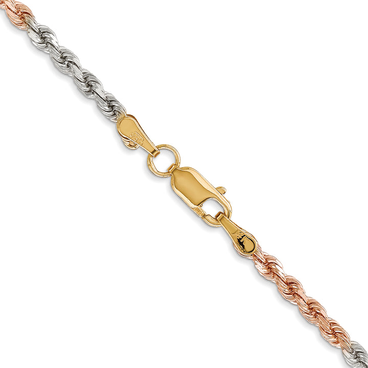 14k Tri-color 2.75mm Diamond-cut Rope Chain