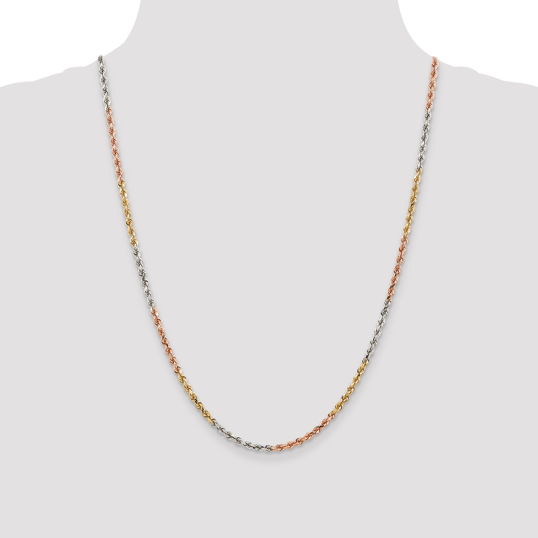 14k Tri-color 2.75mm Diamond-cut Rope Chain
