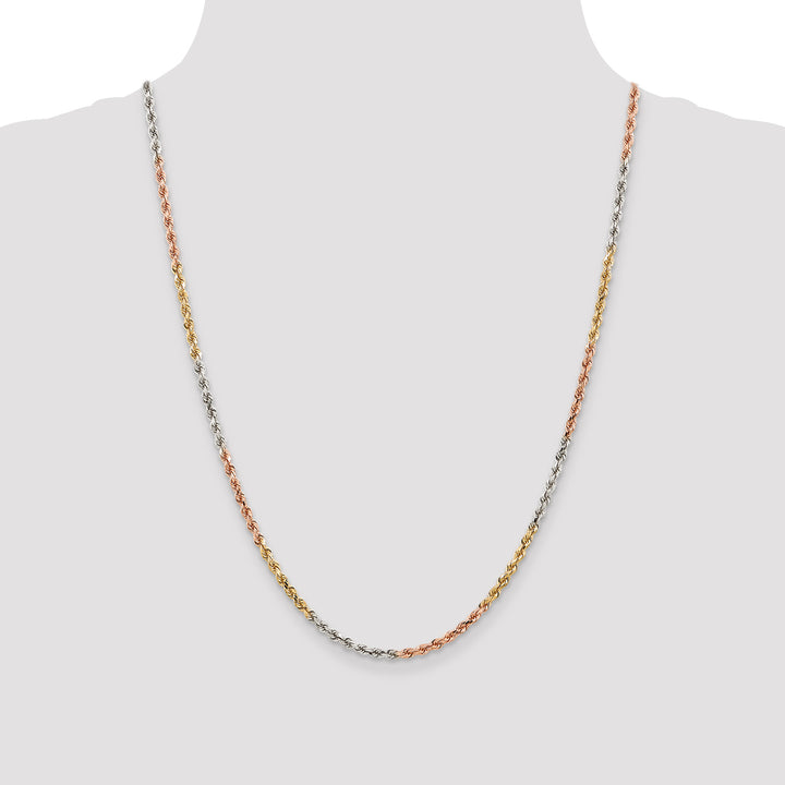 14k Tri-color 2.75mm Diamond-cut Rope Chain