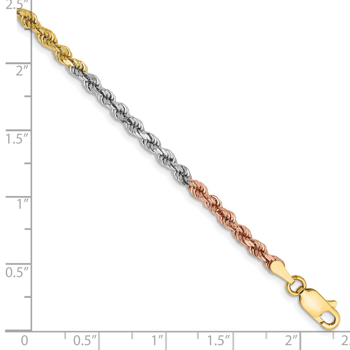 14k Tri-color 2.75mm Diamond-cut Rope Chain