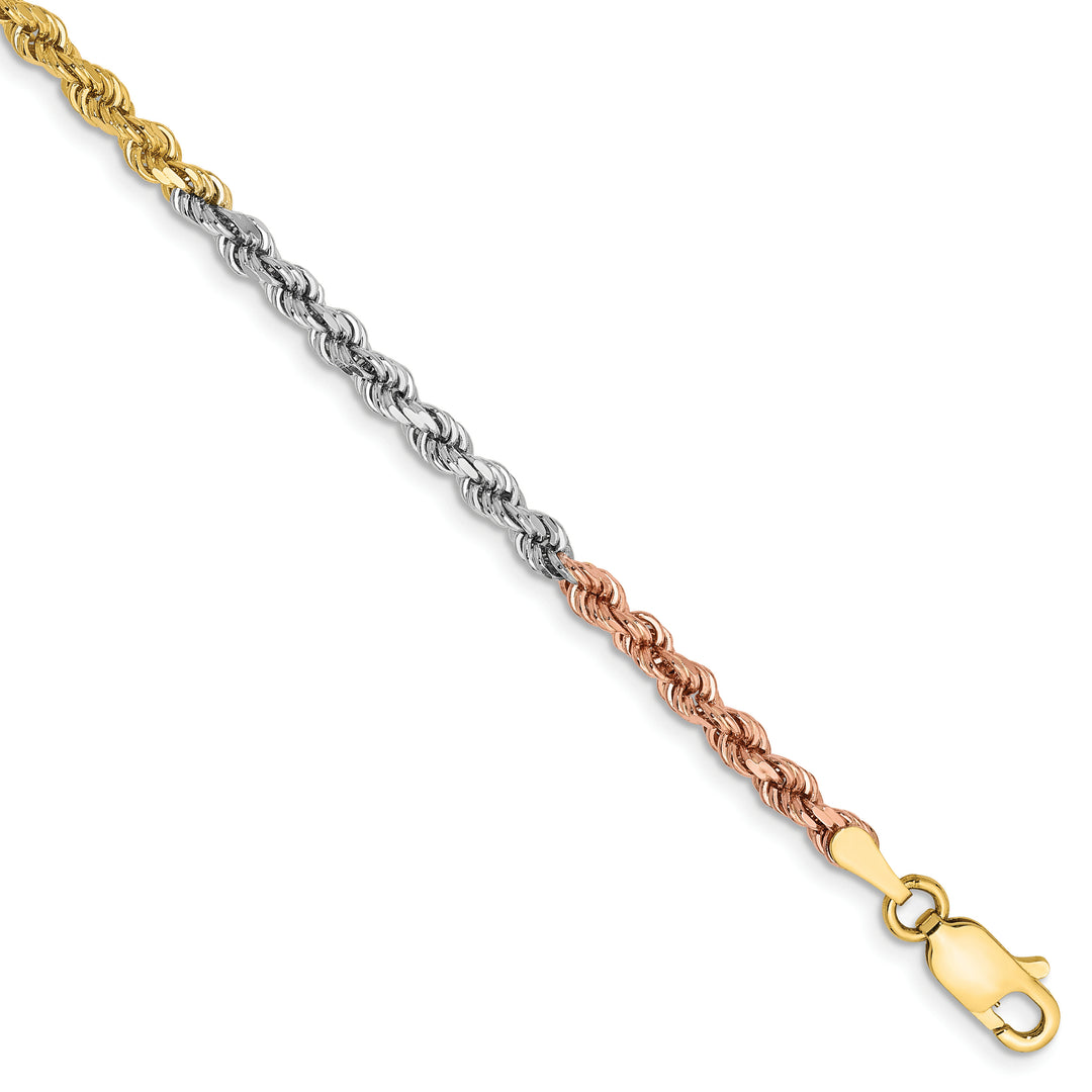 14k Tri-color 2.75mm Diamond-cut Rope Chain