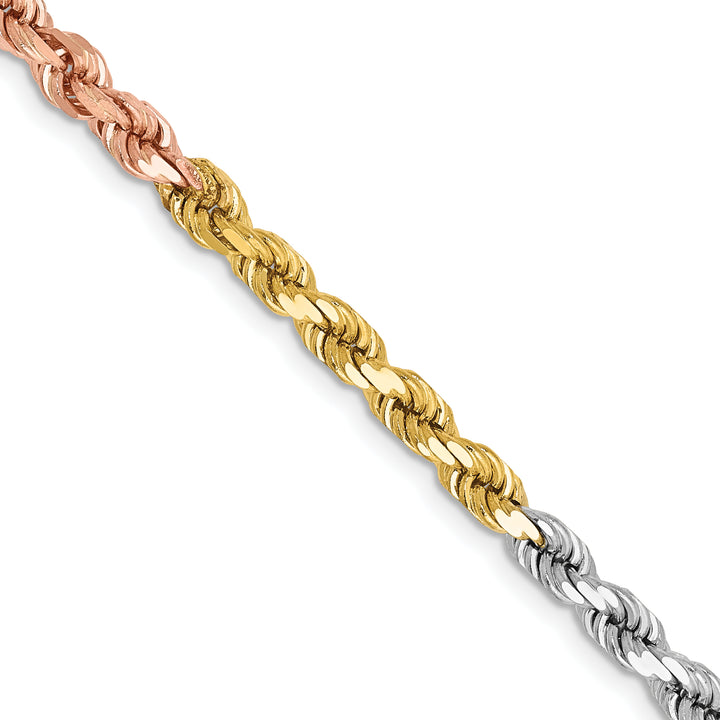 14k Tri-color 4.25mm Diamond-cut Rope Chain