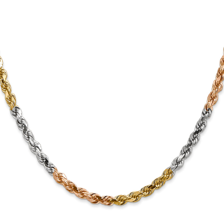 14k Tri-color 4.25mm Diamond-cut Rope Chain