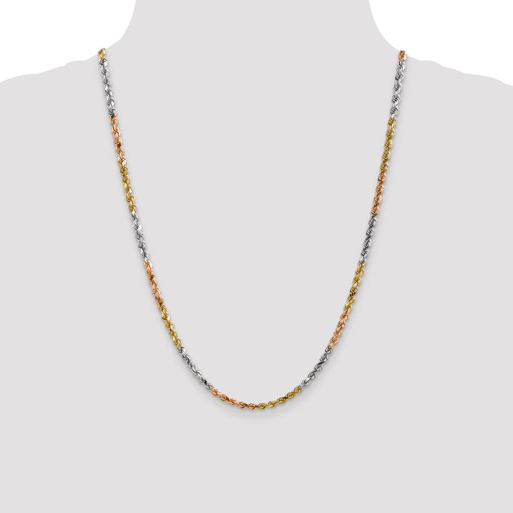 14k Tri-color 4.25mm Diamond-cut Rope Chain