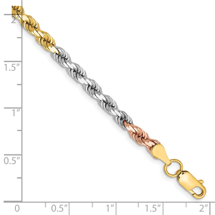 14k Tri-color 4.25mm Diamond-cut Rope Chain
