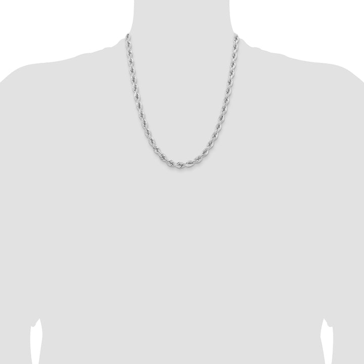 14k White Gold 6.5mm D/C Rope Fancy Lobster Clasp Chain