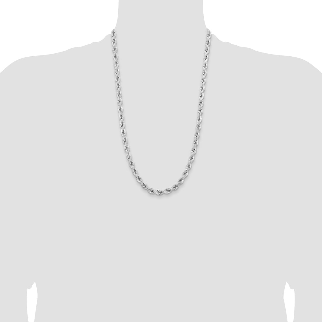 14k White Gold 6.5mm D/C Rope Fancy Lobster Clasp Chain