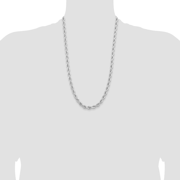 14k White Gold 6.5mm D/C Rope Fancy Lobster Clasp Chain