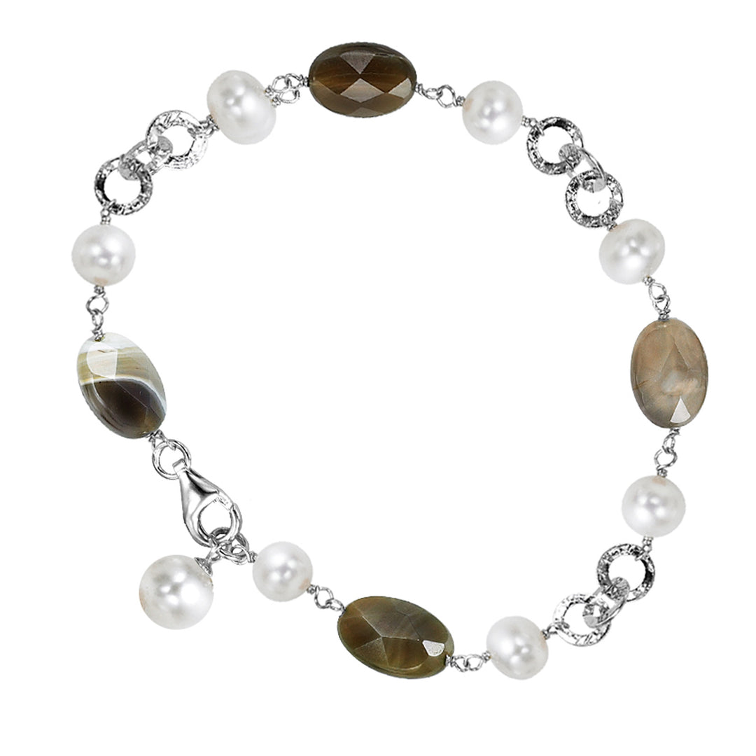 Silver White & Pearl Bracelet