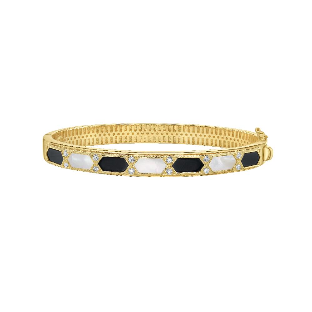 14K Black & White Art Deco Hexagon Bracelet