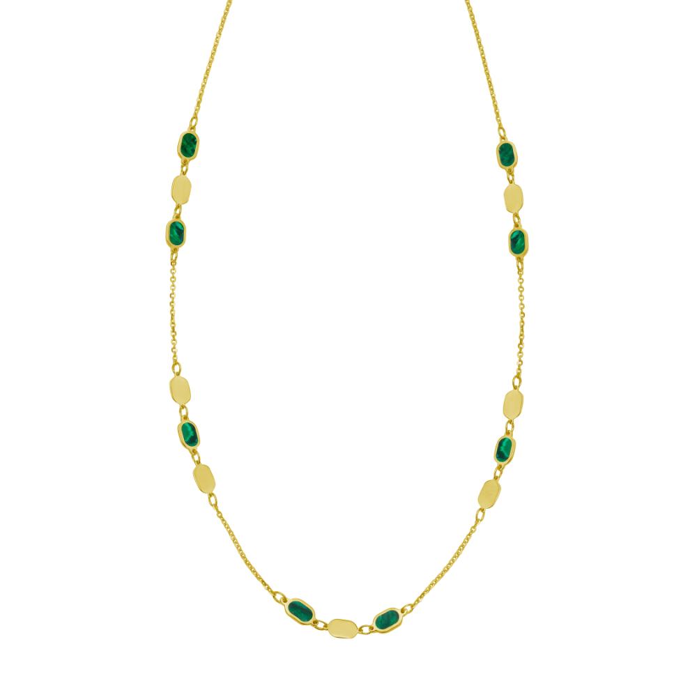 14K Hexagon Malachite Inlay Links Bracelet