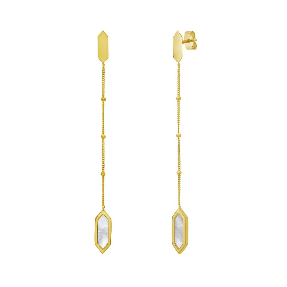 14K Hexagon Mother of Pearl Drop Earrings