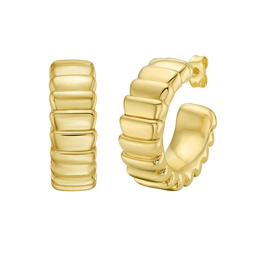 14K Ribbed C-Hoops