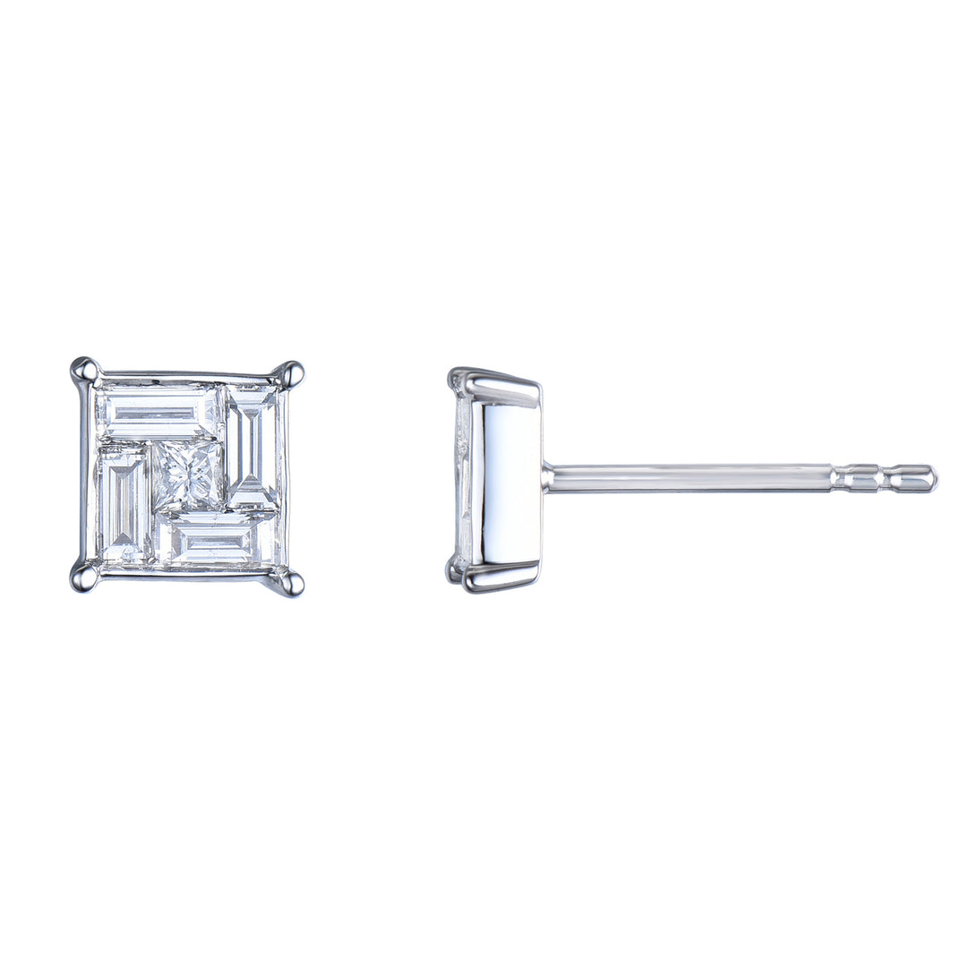 Novell Global - Diamond Earrings with Baguette Clusters and Princess Cuts