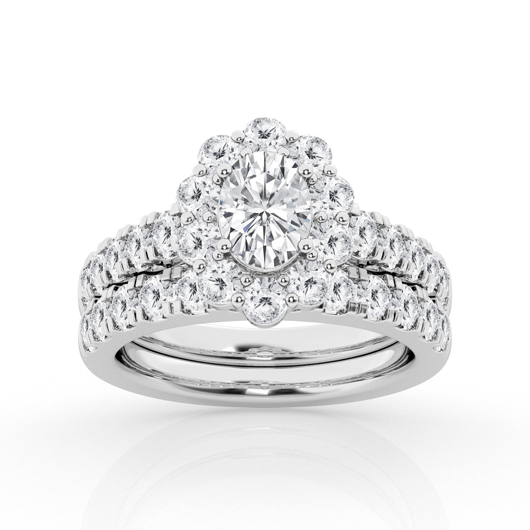 14K White Gold Oval Lab Diamond Halo Engagement Ring