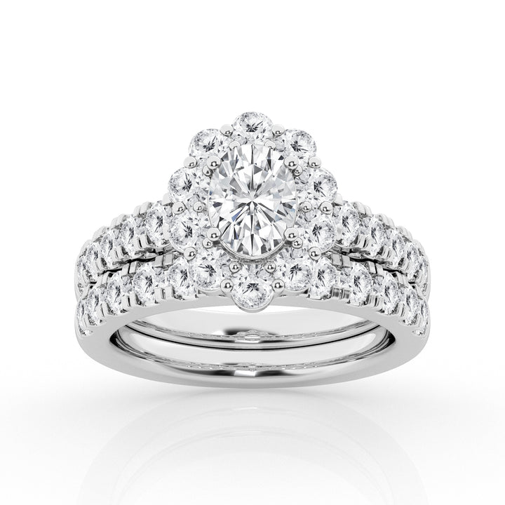 14K White Gold Oval Lab Diamond Halo Engagement Ring