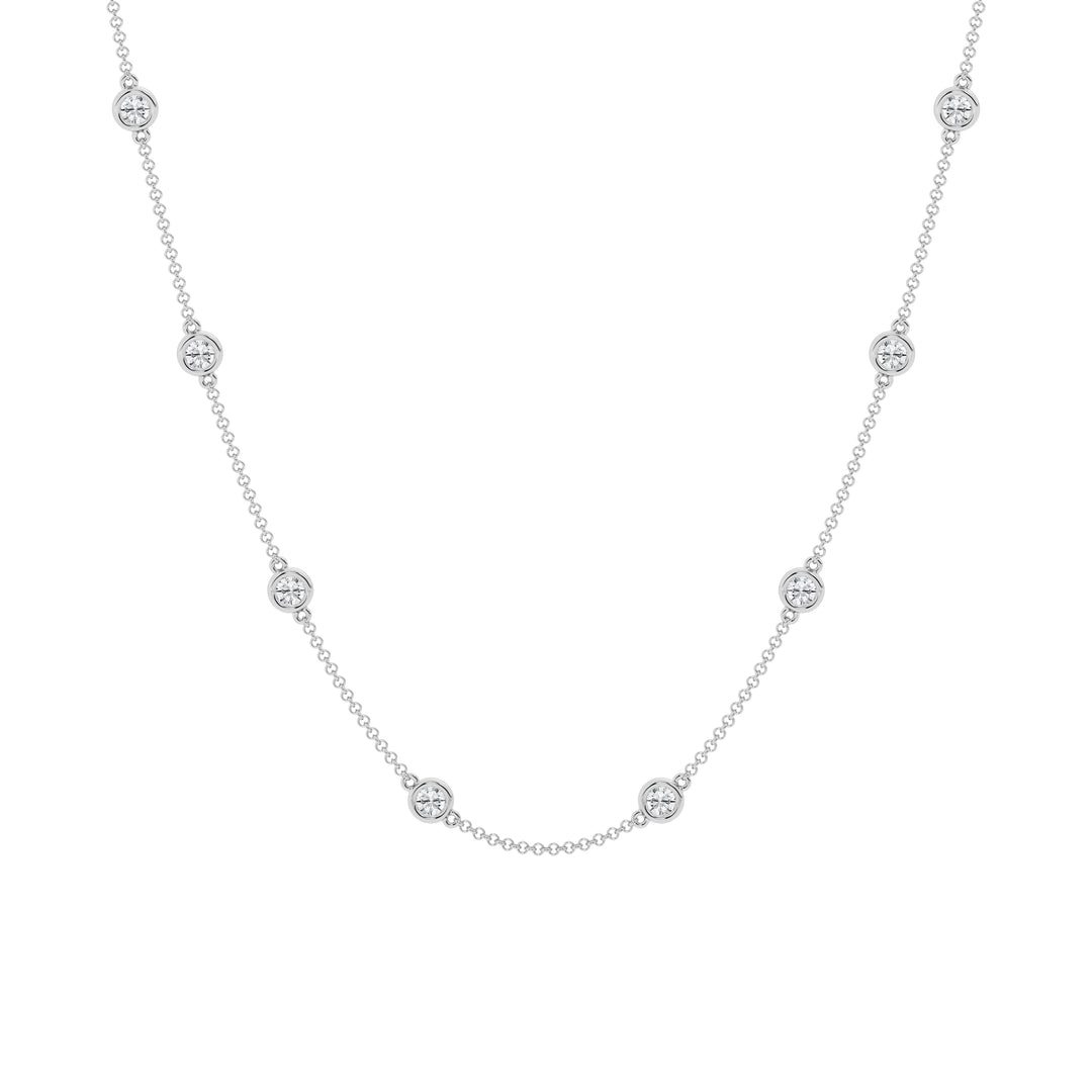14K White Gold Lab Diamond Station Necklace - 2ctw