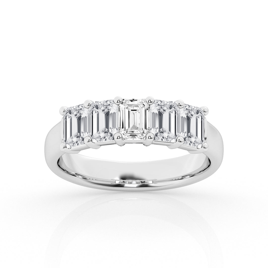 14K White Gold 5-Stone Emerald Cut Lab Diamond Ring
