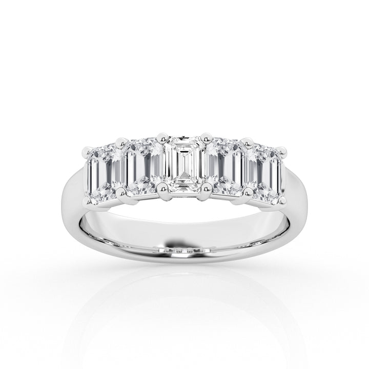 14K White Gold 5-Stone Emerald Lab Diamond Engagement Ring