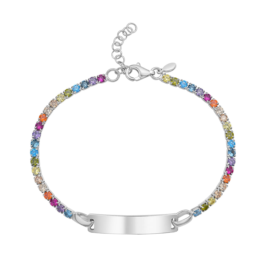 Silver Rainbow CZ ID Bracelet