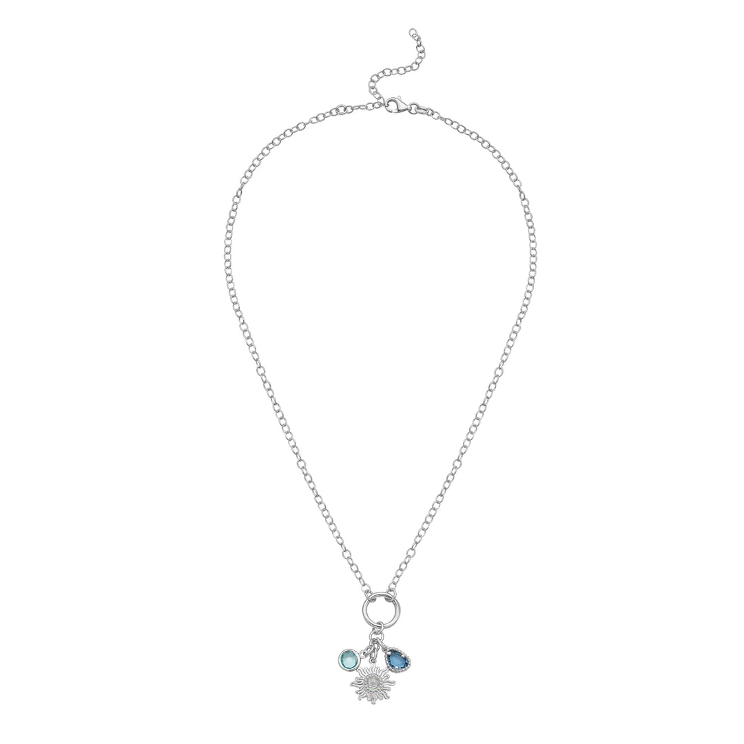 Silver Sunflower CZ Charm Necklace
