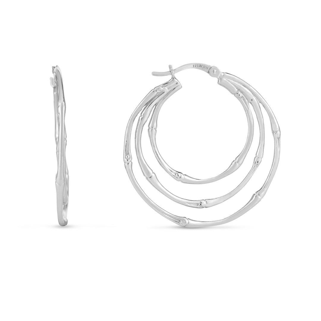 Silver Multi Row Bamboo Hoops
