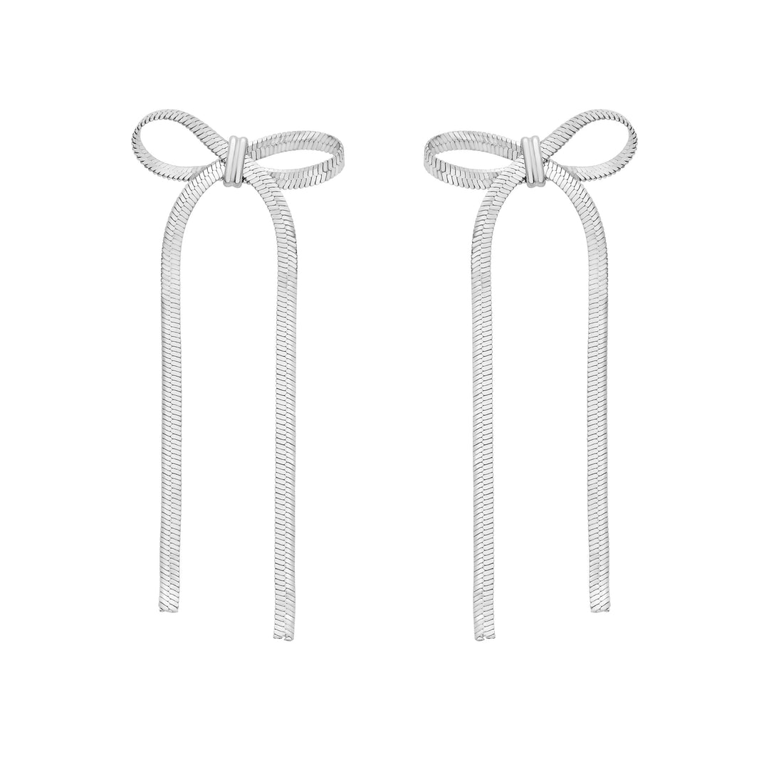 Silver Snake Chain Bow Earrings